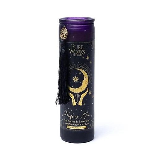 świeca manifestacyjna Purifying Moon palo santo lawenda świeca ezoteryczna w szkle z chwostem świeca rytualna oczyszczająca