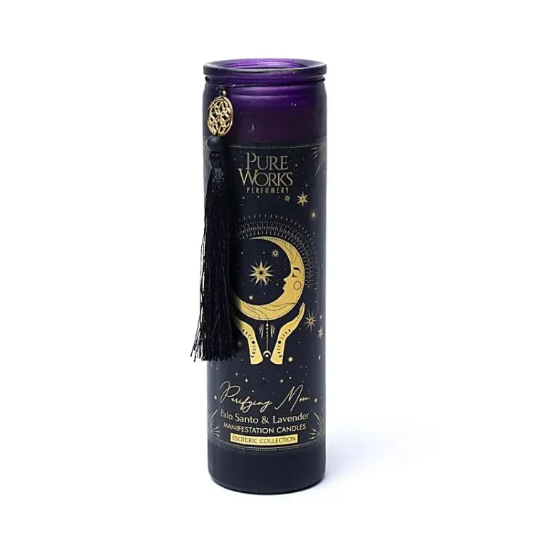 świeca manifestacyjna Purifying Moon palo santo lawenda świeca ezoteryczna w szkle z chwostem świeca rytualna oczyszczająca
