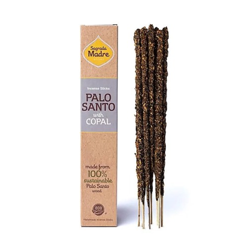 Sagrada Madre Palo Santo z Copalem – 8 patyczków ręcznie robionych w Argentynie. 100% naturalne. Czas palenia ok. 60 min. Oczyszcza, harmonizuje, chroni energetycznie, wspiera medytację i rytuały duchowe.