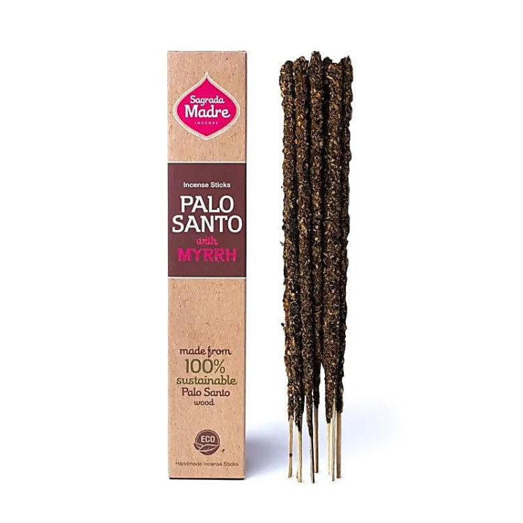 Sagrada Madre Palo Santo z Mirrą – 8 patyczków ręcznie robionych w Argentynie. 100% naturalne. Czas palenia ok. 60 min. Oczyszcza, chroni, wzmacnia intuicję i wspiera rytuały duchowe.