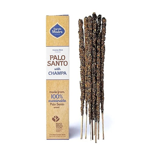 Sagrada Madre Palo Santo z Champa – 8 patyczków ręcznie robionych w Argentynie. 100% naturalne. Czas palenia ok. 60 min. Oczyszcza, uspokaja, wspiera medytację i wypełnia przestrzeń słodkim, kwiatowo-drzewnym aromatem.