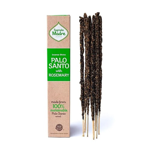 Sagrada Madre Palo Santo z Rozmarynem – 8 patyczków ręcznie robionych w Argentynie. 100% naturalne. Czas palenia ok. 60 min. Oczyszcza, wspiera koncentrację, dodaje energii i wypełnia przestrzeń świeżym, ziołowo-drzewnym aromatem.