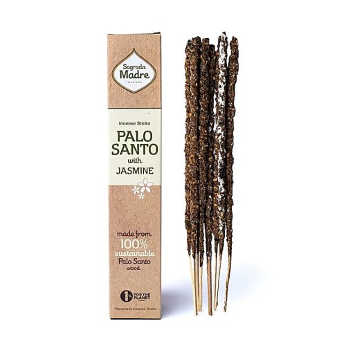 Sagrada Madre Palo Santo z Jaśminem – 8 patyczków ręcznie robionych w Argentynie. 100% naturalne. Czas palenia ok. 60 min. Oczyszcza aurę, relaksuje, wprowadza harmonię i otula przestrzeń ciepłym, kwiatowo-drzewnym aromatem.