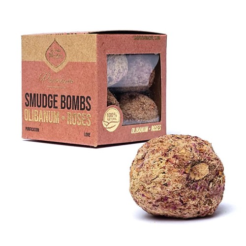 Sagrada Madre Premium Smudge Bombs – 8 sztuk oczyszczających bomb z olibanum i płatkami róż. Ręcznie robione w Argentynie, 100% naturalne, Fair Trade. Do medytacji, rytuałów i oczyszczania przestrzeni.