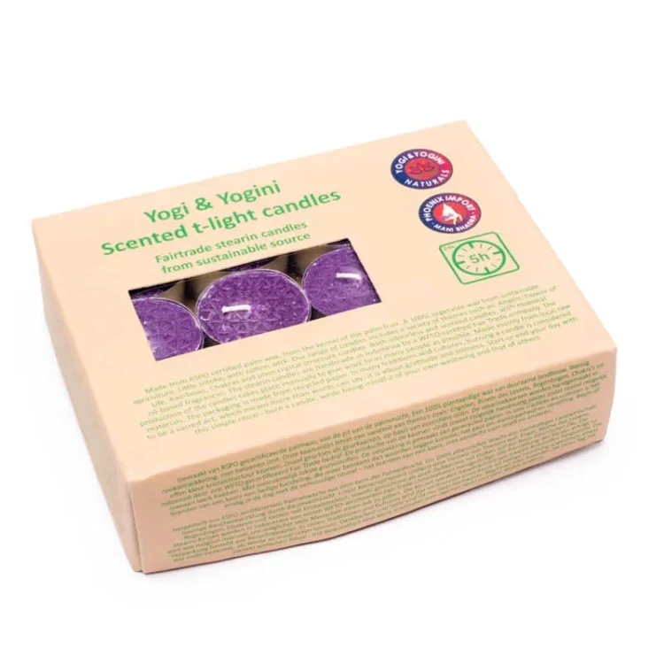 Świece t-light „Flower of Life” o kwiatowym zapachu. Zestaw 12 sztuk, ręcznie robione z wosku palmowego i kokosowego. Czyste spalanie, 5h czasu palenia, symbol Kwiatu Życia na opakowaniu. Idealne do medytacji, rytuałów i relaksu