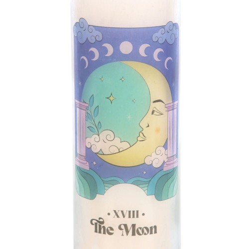Świeca w tubie z motywem tarota „Księżyc”, zapach fiołków, kolekcja Celestial Dreams.