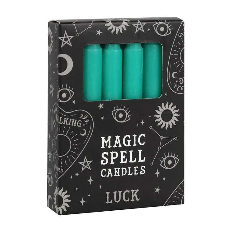Zielone świece rytualne Magic Spell Candles (12 szt.) – przyciągają szczęście, pieniądze i płodność. Doskonałe do rytuałów i magii intencji.