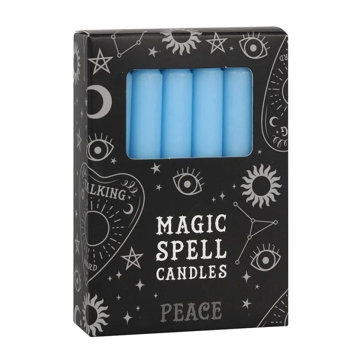 Jasnoniebieskie świece rytualne Magic Spell Candles Peace (12 szt.) – wspierają spokój, harmonię i równowagę. Idealne do medytacji i rytuałów pokoju.