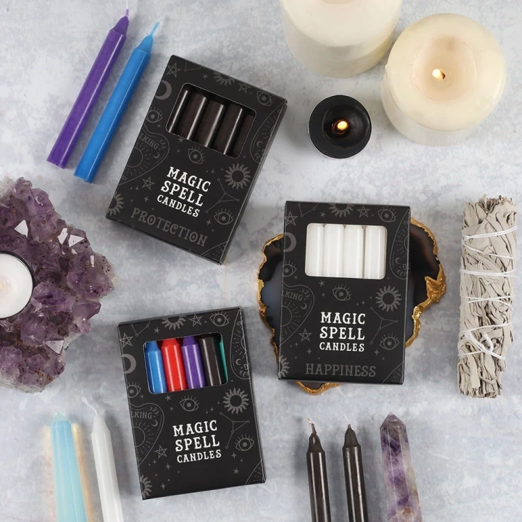 Czarne świece rytualne Magic Spell Candles (12 szt.) – ochrona, oczyszczenie i odcięcie negatywnych energii. Idealne do magii ochronnej i rytuałów.