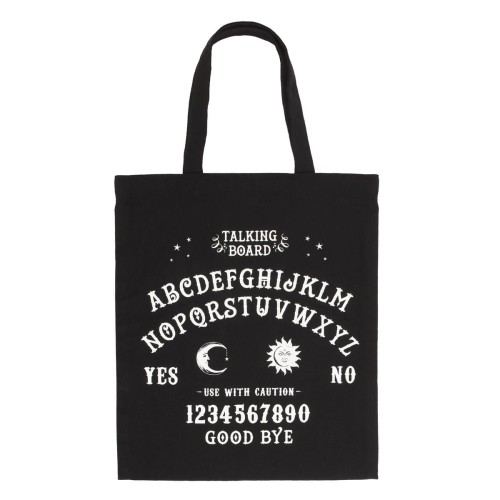 Torba bawełniana czarna z planszą Ouija. Eco tote bag 40 cm. Idealna na zakupy, książki i codzienne wyprawy. Styl gotycki i ezoteryczny design.