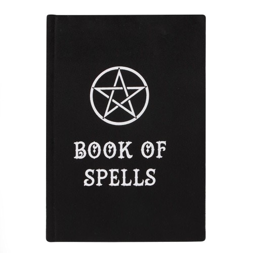 Czarny aksamitny notes A5 „Book of Spells” z pentagramem, 200 stron w linie, kolekcja „Black Magic”.