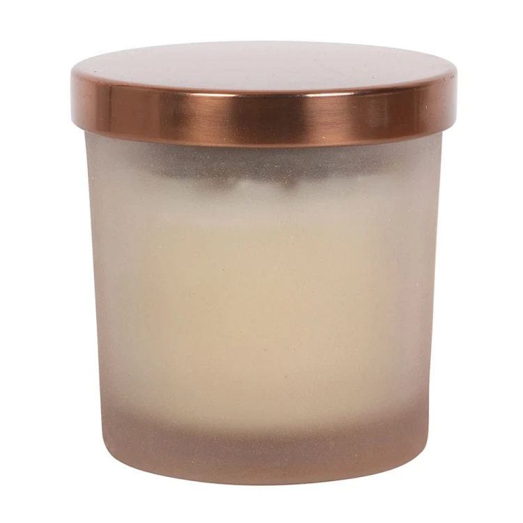 Świeca Full Moon Manifestation Candle z kamieniami Tygrysiego Oka w beżowym, matowym słoiczku