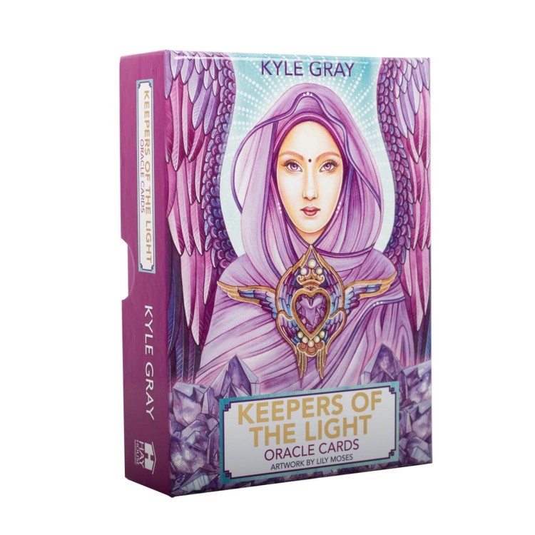 Rozłożone karty „Keepers of the Light” autorstwa Kyle’a Graya – kolorowa talia anielskich i duchowych przewodników.