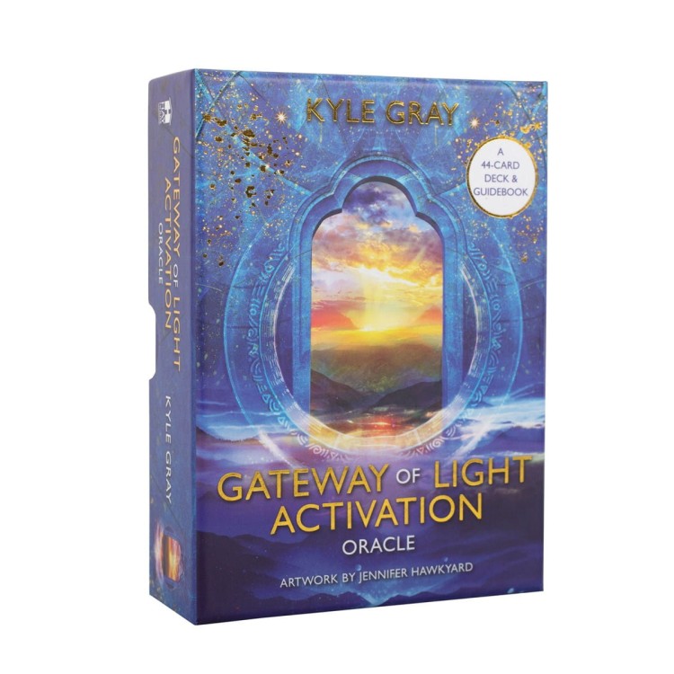 „The Gateway of Light Activation Oracle” – talia 44 kart wyroczni Kyle’a Graya z przewodnikiem (167 stron). Kosmiczna energia, ilustracje Jennifer Hawkyard.