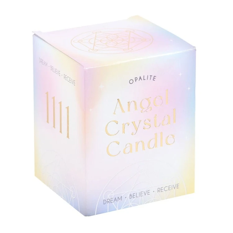 Pastelowe opakowanie Angel Crystal Candle 1111 – lawenda i paczula