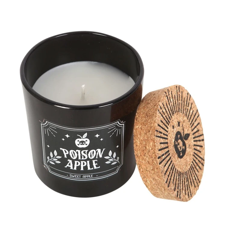 Świeca zapachowa „Poison Apple” w czarnym szkle, aromat słodkich jabłek, w eleganckim pudełku, czas palenia 21h.