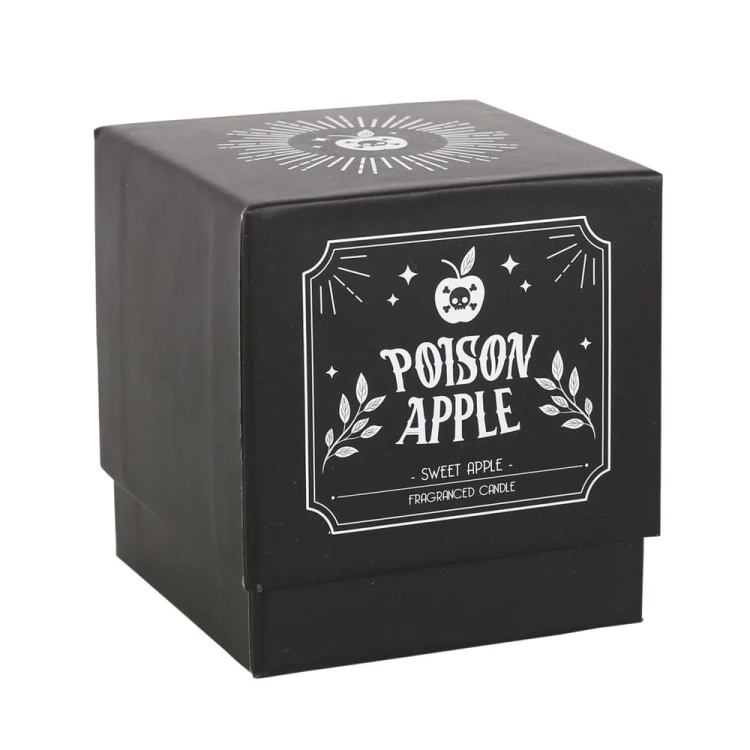 Świeca zapachowa „Poison Apple” w czarnym szkle, aromat słodkich jabłek, w eleganckim pudełku, czas palenia 21h.