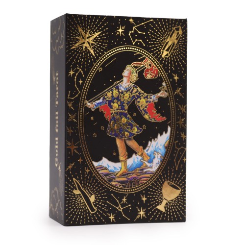Talia kart Gold Foil Tarot – 78 klasycznych kart ozdobionych złotą folią, w eleganckim pudełku z przewodnikiem. Luksusowe wykończenie, trwały papier premium, idealna dla początkujących i zaawansowanych miłośników tarota.