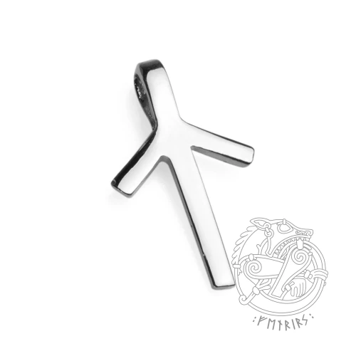 Srebrny wisiorek runiczny TIWAZ – talizman odwagi, determinacji i sprawiedliwości. Ręcznie wykonany amulet wspiera w walce o wyższe wartości, dodaje sił do działania i sprzyja sukcesom w sprawach prawnych.