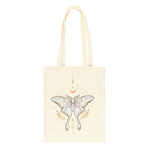 Polycotton tote bag z motywem ćmy księżycowej. Trwała, pojemna i stylowa torba idealna na zakupy, książki i codzienne drobiazgi.