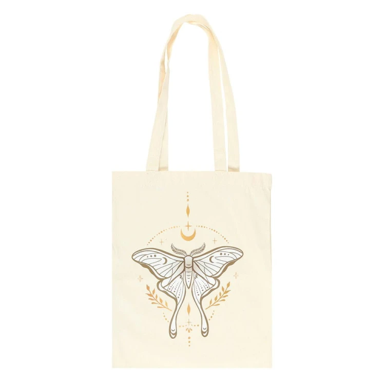 Polycotton tote bag z motywem ćmy księżycowej. Trwała, pojemna i stylowa torba idealna na zakupy, książki i codzienne drobiazgi.