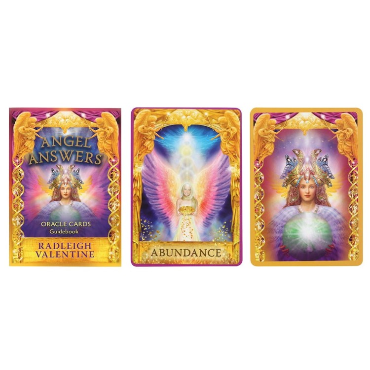 Angel Answers Oracle Cards – 44 karty wyroczni Radleigh Valentine. Odbierz jasne wskazówki od aniołów. Z przewodnikiem i pięknymi ilustracjami.