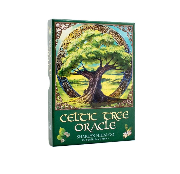 Celtic Tree Oracle – talia 25 kart inspirowana celtycką mądrością drzew. Autor Sharlyn Hidalgo, ilustracje Jimmy Manton. Duchowe połączenie z naturą.