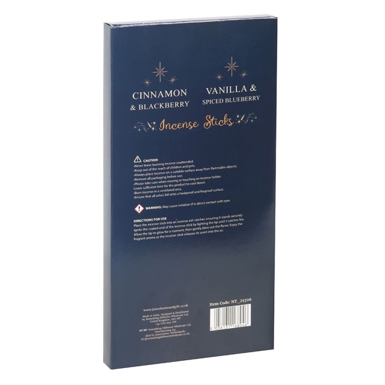 Zestaw kadzideł Starry Night – Vanilla &amp; Spiced Blueberry oraz Cinnamon &amp; Blackberry. Relaksujący zapach i gwiaździste opakowanie w stylu boho.