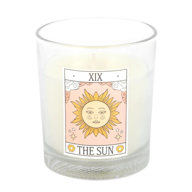 Różana świeca zapachowa The Sun inspirowana tarotem. Symbol radości i światła. Mistyczny zapach i dekoracja dla każdego wnętrza.