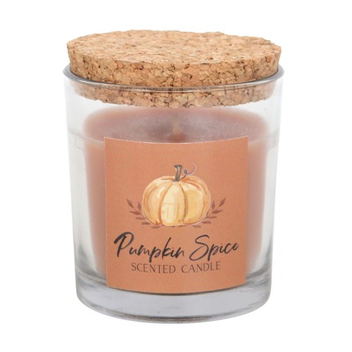 Jesienna świeca zapachowa Pumpkin Spice. Aromat dyni i przypraw korzennych w szkle z korkiem. 25 godzin przytulnego zapachu i ciepła.