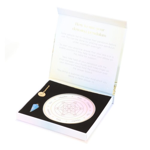 Zestaw wahadełko z opalitu i ceramiczna tablica w eleganckim pudełku z instrukcją