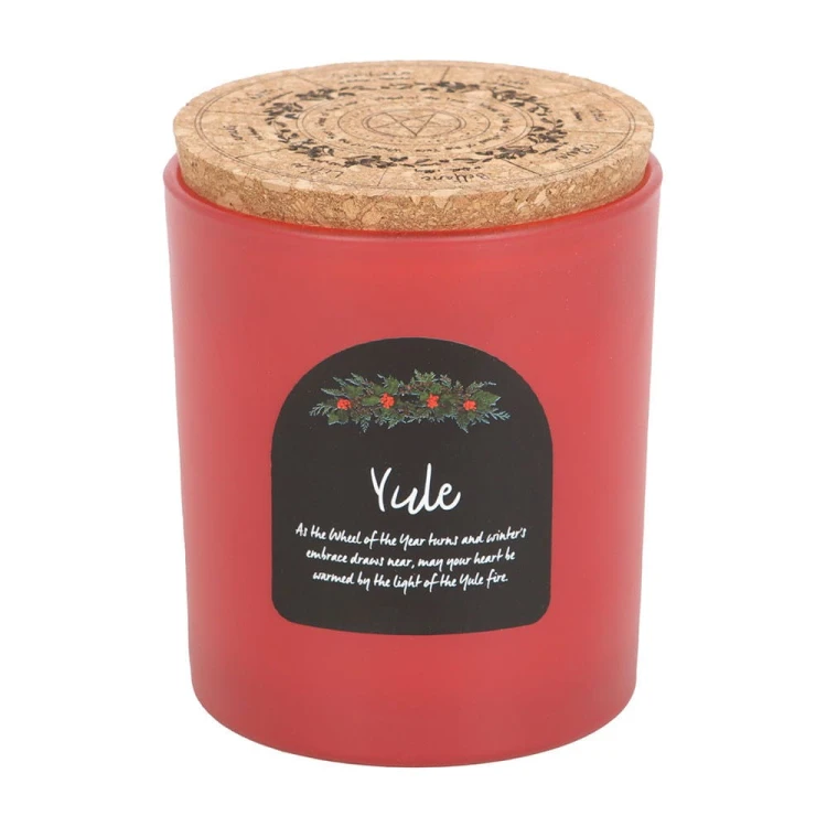 Czerwona świeca Yule z zapachem wintergreen w szkle
