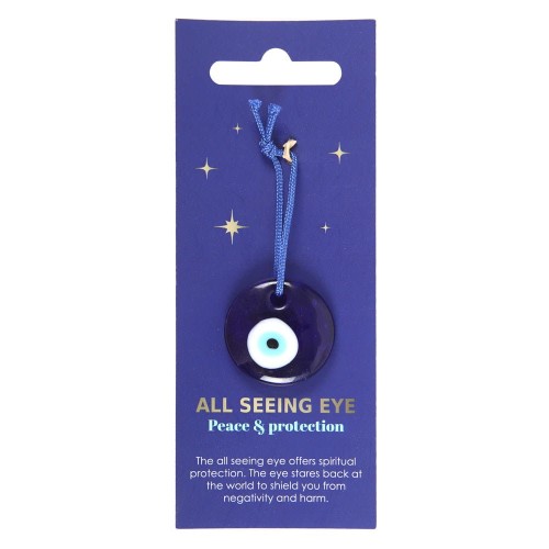 Szklany amulet All Seeing Eye z niebieskim sznurkiem – ochrona przed złym okiem