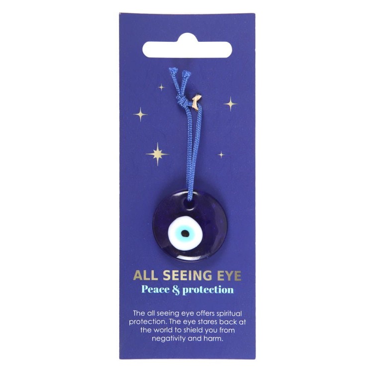 Szklany amulet All Seeing Eye z niebieskim sznurkiem – ochrona przed złym okiem