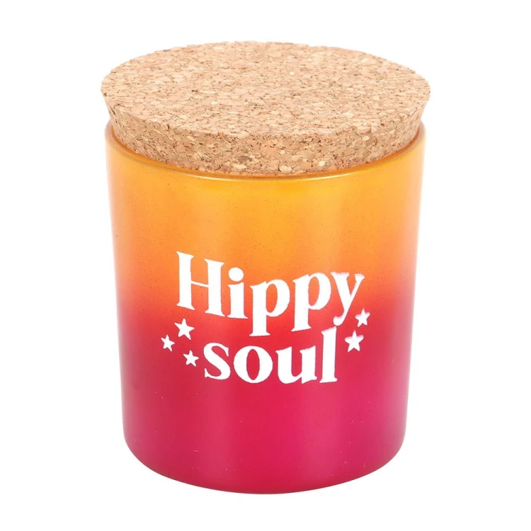 Świeca Hippy Soul o zapachu granatu i figi w odcieniach pomarańczy i czerwieni