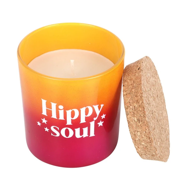 Świeca Hippy Soul o zapachu granatu i figi w odcieniach pomarańczy i czerwieni