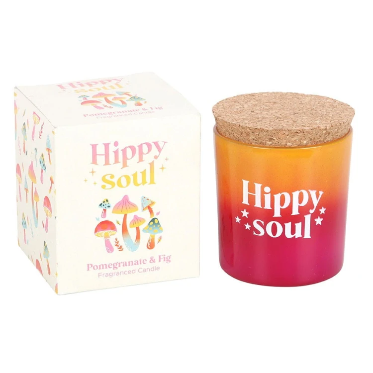 Kolorowa świeca zapachowa Hippy Soul z korkowym wieczkiem i pudełkiem