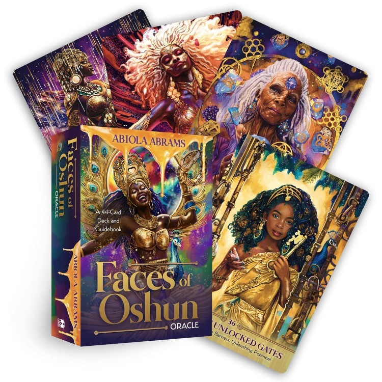 Karty z talii Faces of Oshun Oracle autorstwa Abiola Abrams – kolorowe portrety bogiń