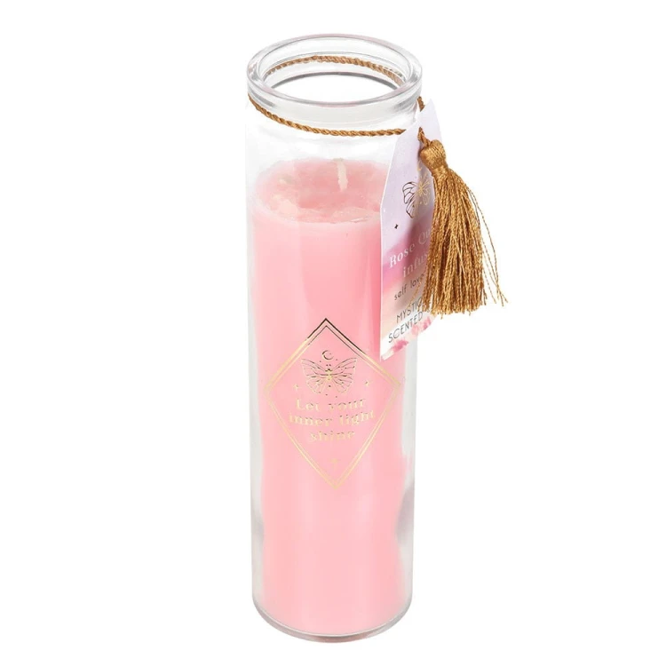 Mistyczna świeca Rose Quartz z napisem Let your inner light shine