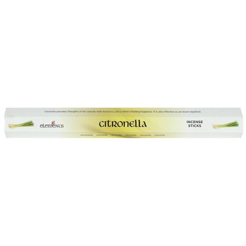 Opakowanie kadzidełek Elements Citronella w odcieniach zieleni z motywem liści trawy cytrynowej.