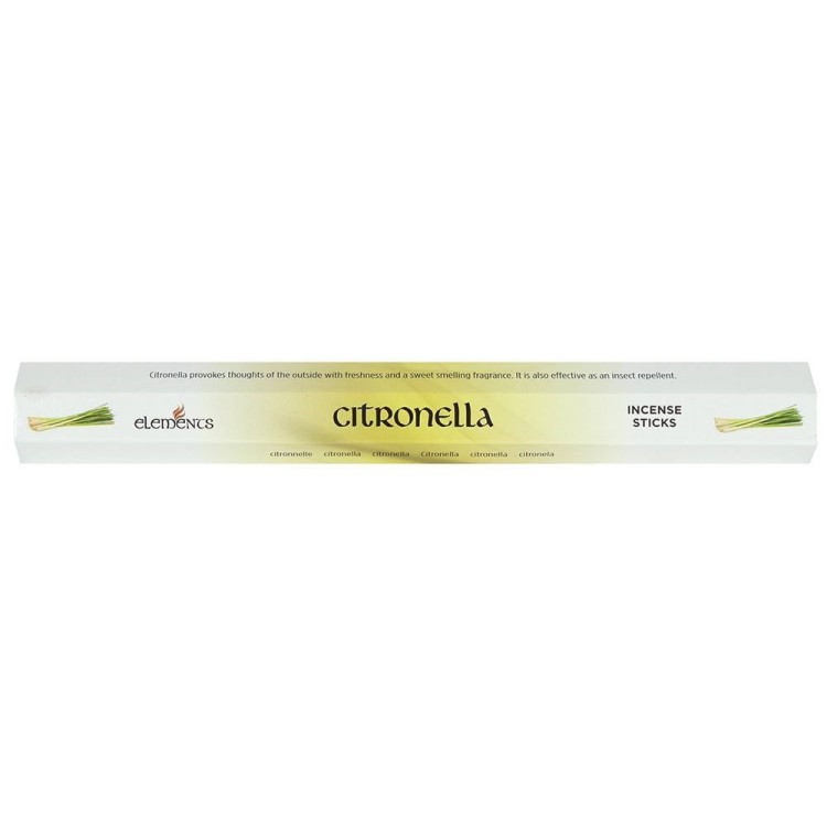 Opakowanie kadzidełek Elements Citronella w odcieniach zieleni z motywem liści trawy cytrynowej.