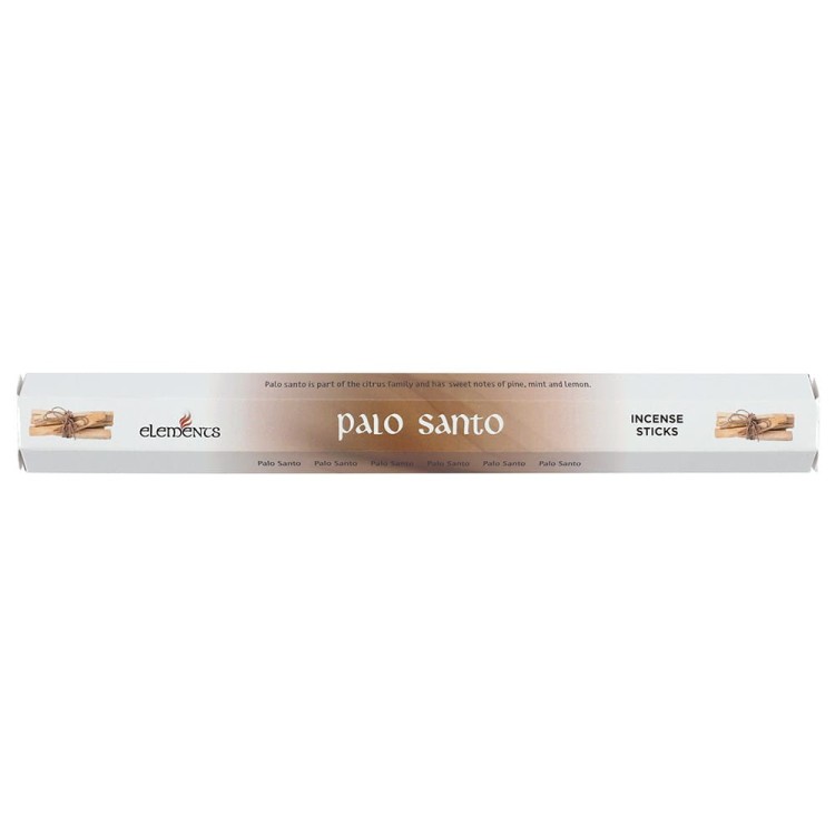 Opakowanie kadzidełek Elements Palo Santo w odcieniach brązu i złamanej bieli, z motywem świętego drzewa.