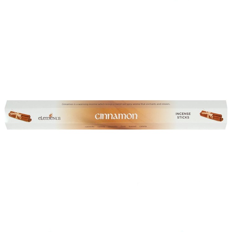 Opakowanie kadzidełek Elements Cinnamon w odcieniach brązu i czerwieni z motywem lasek cynamonu.