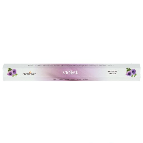 Opakowanie kadzidełek Elements Violet w fioletowych tonacjach z motywem kwiatów fiołka.
