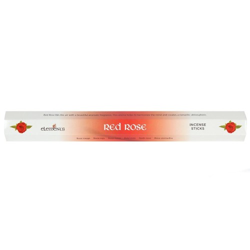 Opakowanie kadzidełek Elements Red Rose w czerwonych tonacjach z grafiką kwiatów róży.