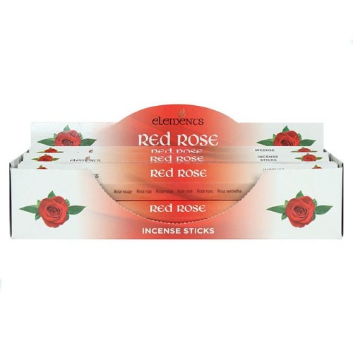 Karton kadzidełek Elements Red Rose w czerwonych tonacjach z grafiką kwiatów róży.