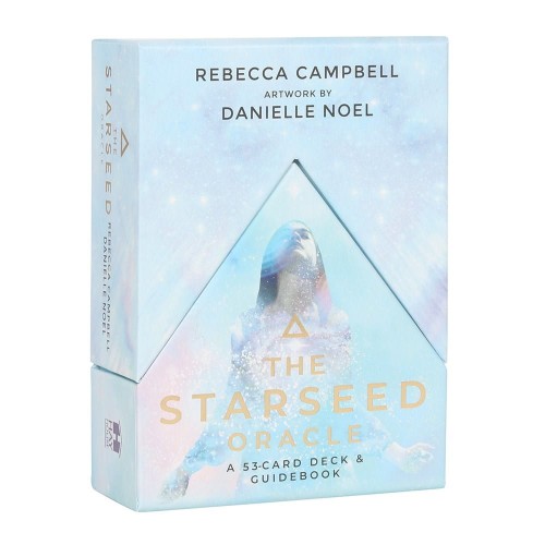 Okładka zestawu The Starseed Oracle autorstwa Rebekki Campbell i Danielle Noel z mistycznym motywem kosmicznej kobiety.