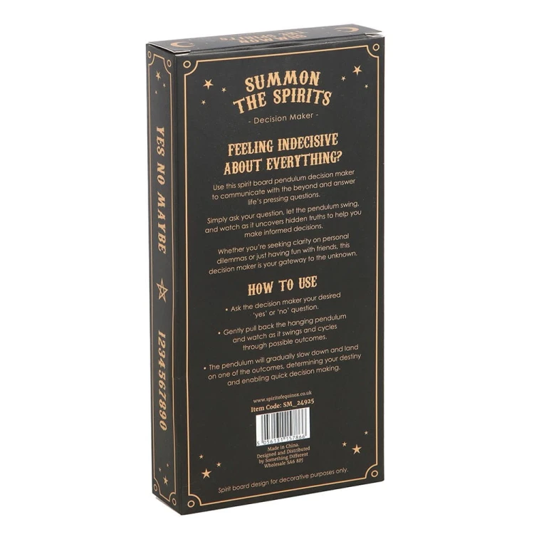 Talking Board Pendulum Decision Maker – wahadełko nad tablicą yes/no/maybe. Tył pudełka