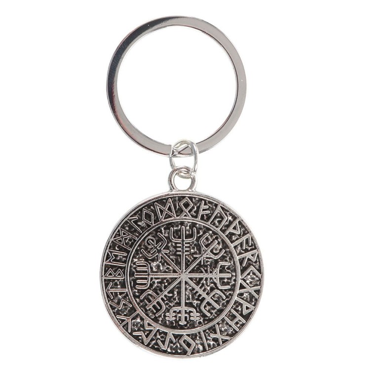 Srebrny brelok Vegvisir – symbol ochronny na kółku do kluczy