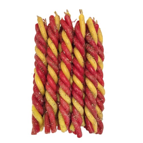 Ręcznie robiona dwukolorowa świeca rytualna z koniczyną — świeca na szczęście i miłość.